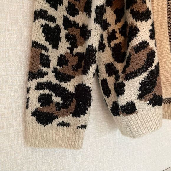 Anthropologie, Line & Dot, Leopard Print Open Cardigan, Cream, Brown & Black Tan - Picture 3 of 11